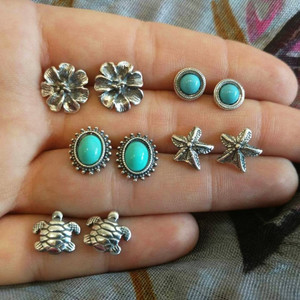 Style: Sea turtle - European And American New Multi-combination Retro Turquoise Set Earrings Q119-CJZBLXLX22979-Sea turtle
