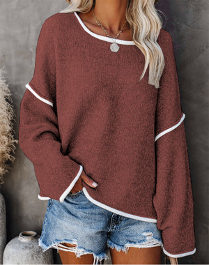 Color: Wine red, Size: S - Round Neck Sweater Loose Large Size Fashion Women Q119-CJNSSYCS10455-Wine red-S