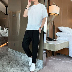 style: I, Size: 4XL - Men's Tide Brand Loose Ice Silk Short Sleeve T-shirt Young Boys Two-piece Set Q119-CJDS116922651YB