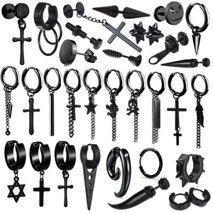 Black Earrings titanium steel chain stud stainless steel cross - Color: 20Style Q119-CJZBLXLX19837-20Style