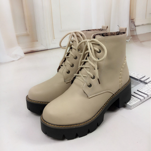 Color: beige, Size: 36-winter, Style:  - Plus Size 34-43 Autumn Winter warm Fashion Women's Lace-Up Q119-CJBHNSNS02048-beige-36-winter