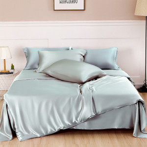 Color: Water grey, Size: 1.5m fitted sheet - Silk Four Piece Set, Solid Color, Simple Nordic Style Q119-CJCS161279038LO