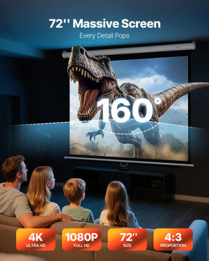 Manual Projector Screen, 72 inch 4:3 4K 1080 HD Retractable Pull Down Projector Screen, Wall Mounte E415-BGSTYPMBGSSDBNL19001V0