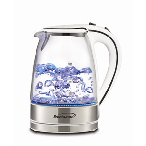 Brentwood 1.7L Tempered Glass Tea Kettle in White D970-KT-1900W