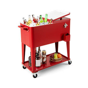 Portable Patio Cooler with Bottom Storage Shelf and Bottle Opener-Red - Color: Red D681-NP12523RD
