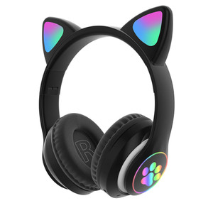Cute Cat Ears Wireless Headphones with Mic Stereo Music Gaming Led RGB Bluetooth Headset Black K484-PEL_0MYFZLCA