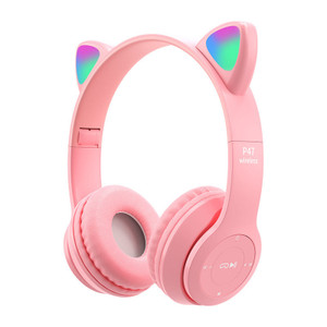 P47m Bluetooth 5.0 Headphones Big Cat Ear Wire-controlled Gaming Headset Hifi Sports Earphones pink K484-PEL_0POSCCM7