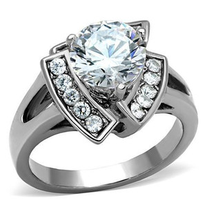TK1528 - High polished (no plating) Stainless Steel Ring with AAA Grade CZ  in Clear A874-TK1528