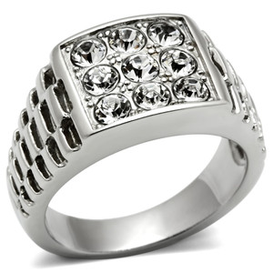 TK360 - High polished (no plating) Stainless Steel Ring with Top Grade Crystal  in Clear A874-TK360