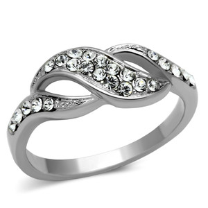 TK1085 - High polished (no plating) Stainless Steel Ring with Top Grade Crystal  in Clear A874-TK1085
