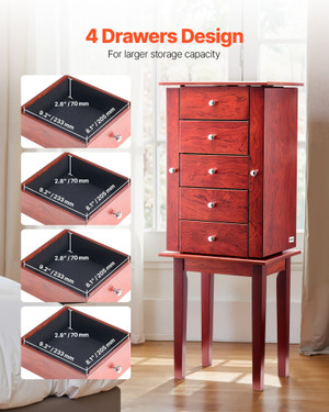 Jewelry Cabinet Armoire, Standing Wood Jewelry Storage Chest with 4 Spacious Drawers, Flip Top Mirr E415-LSSSH8000090YQPJT001V0