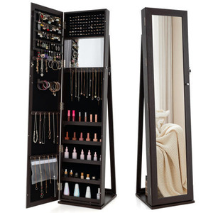 Standing Lockable Jewelry Storage Organizer with Full-Length Mirror-Coffee - Color: Coffee D681-HW64484ZS
