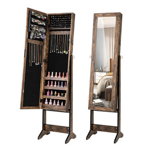 Mirrored Standing Jewelry Cabinet Storage Box-Brown - Color: Brown D681-HW66419CF