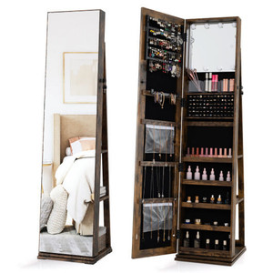 360?° Swivel Jewelry Cabinet with Full Length Mirror-Rustic Brown - Color: Rustic Brown D681-JV12358FG