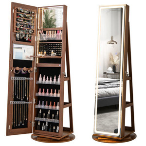 Standing Jewelry Cabinet with Adjustable LED Lights-Brown - Color: Brown D681-JV11246US-BN