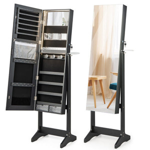 Freestanding Jewelry Cabinet with Full Length HD Mirror-Black - Color: Black D681-JV10468BK