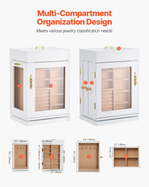 Jewelry Box, 360?° Rotating Jewelry Organizer with Magnetic Door, Acrylic Window and Built-in 4 Nec E415-TSSSH1200013WOCFK001V0