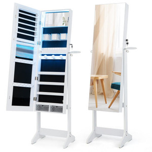 Freestanding Jewelry Cabinet with Full Length HD Mirror-White - Color: White D681-JV10468WH