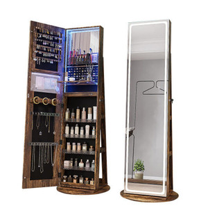 Standing Jewelry Cabinet with Adjustable LED Lights-Coffee - Color: Coffee D681-JV11246US-CF
