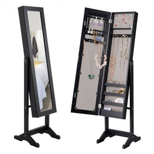 Mirrored Standing Jewelry Cabinet Storage Box-Black - Color: Black D681-HW66419BK