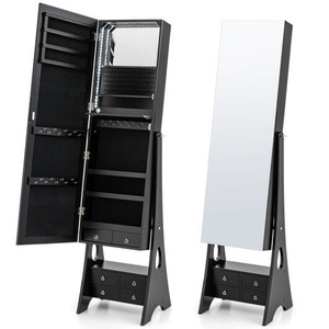 Freestanding Full Length LED Mirrored Jewelry Armoire with 6 Drawers-Rustic Brown - Color: Rustic B D681-JV10585CF