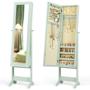 Mirrored Standing Jewelry Cabinet Storage Box-Green - Color: Green D681-HW66419GN