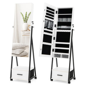 Jewelry Cabinet with Full Length Mirror-White - Color: White D681-JV10221WH