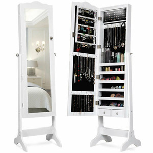 14 LED Jewelry Armoire Cabinet with Full Length Mirror and 4 Tilting Angles-White - Color: White D681-JV10771WH