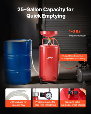 25 Gallon Waste Oil Drain Tank, Air Operated Portable Oil Drainer with Adjustable Funnel Height, In E415-QDLSPYPJS25G11TPZ001V0
