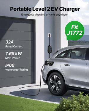 Level 2 EV Charger, 32 Amp Adjustable Current, 240V Electric Vehicle Portable Charger with 25 ft Ch E415-MGBXCDQPM32AGA62L001V5