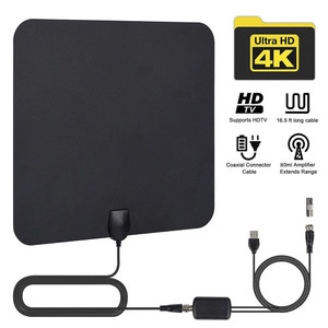 Indoor TV Antenna with Signal Booster Iec Converter Hdtv Receiver Black K484-PEL_0M34H2WF