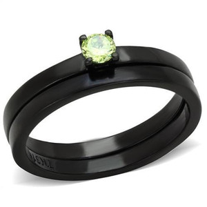 TK2015 - IP Black(Ion Plating) Stainless Steel Ring with AAA Grade CZ  in Apple Green color A874-TK2015