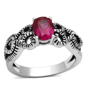 TK1112 - High polished (no plating) Stainless Steel Ring with AAA Grade CZ  in Ruby A874-TK1112