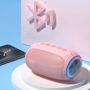 Color: Pink - Oval Drum Bluetooth Speaker With LED Ring Light K290-43738368213265