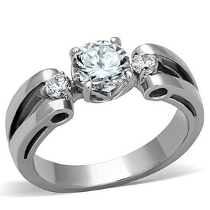 TK1537 - High polished (no plating) Stainless Steel Ring with AAA Grade CZ  in Clear A874-TK1537