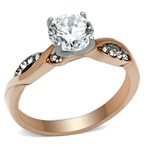 TK1163 - Two-Tone IP Rose Gold Stainless Steel Ring with AAA Grade CZ  in Clear A874-TK1163