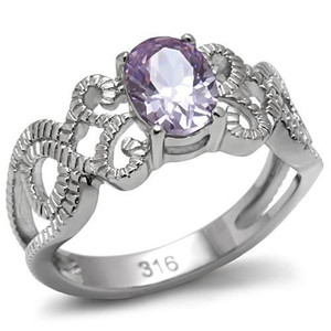 TK079 - High polished (no plating) Stainless Steel Ring with AAA Grade CZ  in Light Amethyst A874-TK079