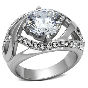 TK1176 - High polished (no plating) Stainless Steel Ring with AAA Grade CZ  in Clear A874-TK1176