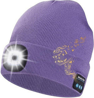 Color: PURPLE - Bright Beanie Multi-functional Hat With LED Light And Bluetooth Headphones K290-52070652510481