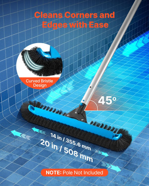 Pool Brush Head, 20 Inch Scrub Brushes with Nylon Bristles and Aluminum Pole Connector, Heavy Duty  E415-BCGYCQJTJYCSX49OS001V0