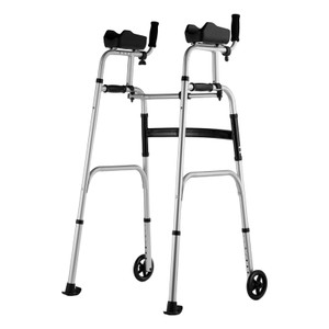 2 in 1 Folding Walker & Removable Armrests, Height Adjustable Foldable Walker with 5" Solid Wheels, E415-ZLZXCL200000G7LL4V0