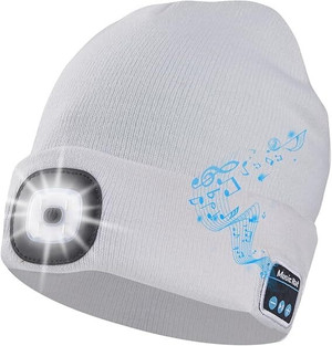 Color: WHITE - Bright Beanie Multi-functional Hat With LED Light And Bluetooth Headphones K290-52070652379409