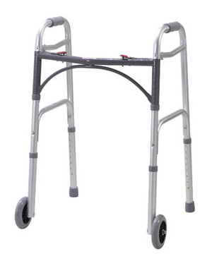Walker Folding 2-Button Adult Alum w/5  Wheels  (Drive) Cs/4 B731-1075C4