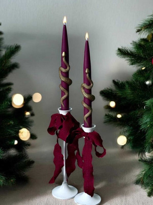 Christmas Taper Candles (Set of 2) with Gold Snake - Gothic Holiday Decor Set H652-1041