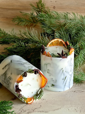 Christmas Hygge Candle in gift box: Cottagecore Holiday Decor, unique rustic homemade botanical can H652-1003