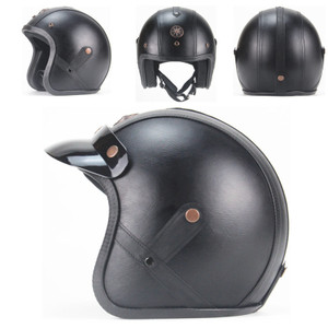 3/4 Open Face Motorcycle Helmets Breathable Sun Visor Adjustable Strap Retro Vintage Helmet Black ( K484-FQZSP_CXPQR80Y