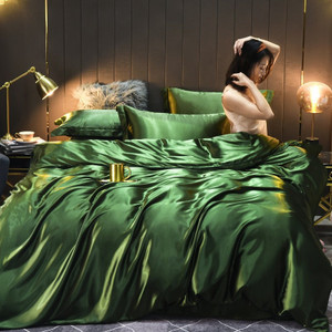Pattern: Army Green, Size Specification: 2.0m 4pcs - Pure Color Washed Real Silk Quilt Cover Four-p Q119-CJCS239946067OL