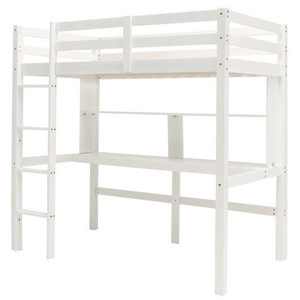 Twin Size Solid Wood Slatted Loft Bed Frame with Safety Guardrail for Kid-White - Color: White - Si D681-HY10045WH+