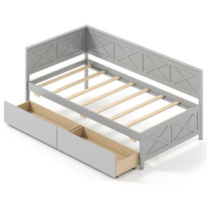 Twin Size Daybed with 2 Storage Drawers No Box Spring Needed-Gray - Color: Gray - Size: Twin Size D681-HU11129GY