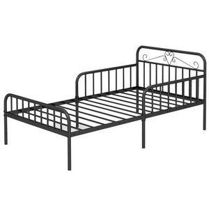 Twin Size Bed Frame with Headboard and Safety Side Guardrails-Black B593-HU10757